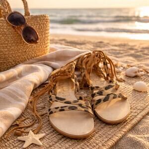 Womens Sandals CCOCCI Leo Sandals Leopard Print Size 7 Toe Strap Zipper Back